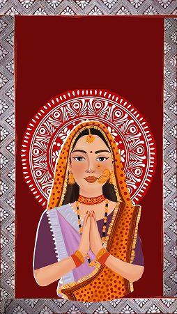Traditional art illustration of a woman praying